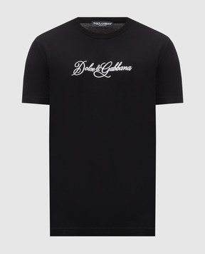 Dolce&Gabbana Black T-shirt with contrast logo embroidery G8PT1ZG7P9K