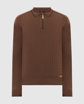 Stefano Ricci Brown cashmere, silk and wool polo shirt K606438P30F26324