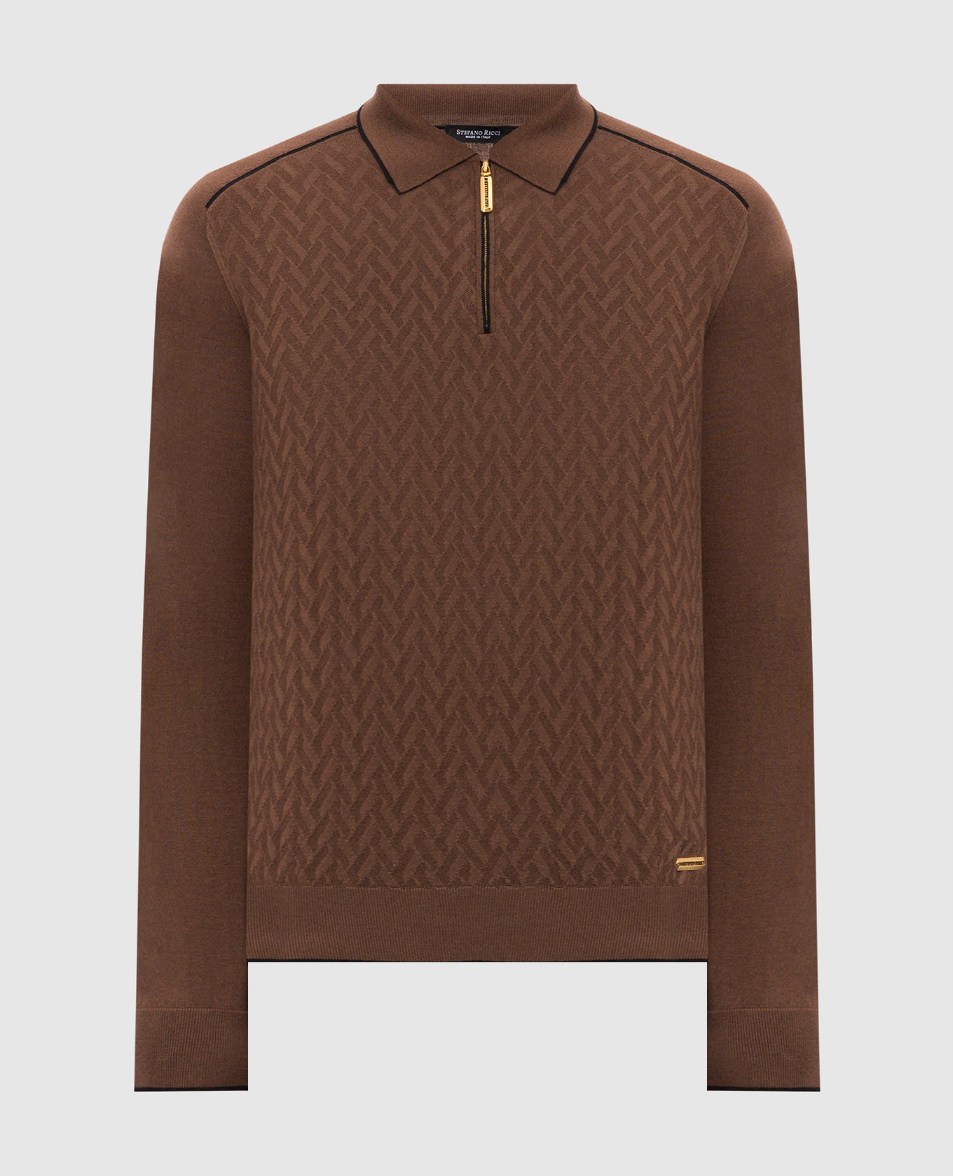 Brown cashmere, silk and wool polo shirt