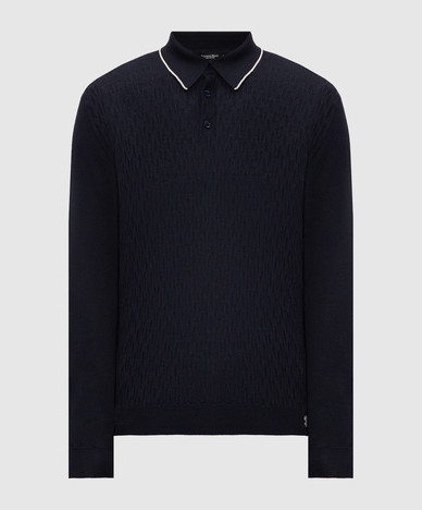Blue wool, silk and cashmere polo shirt