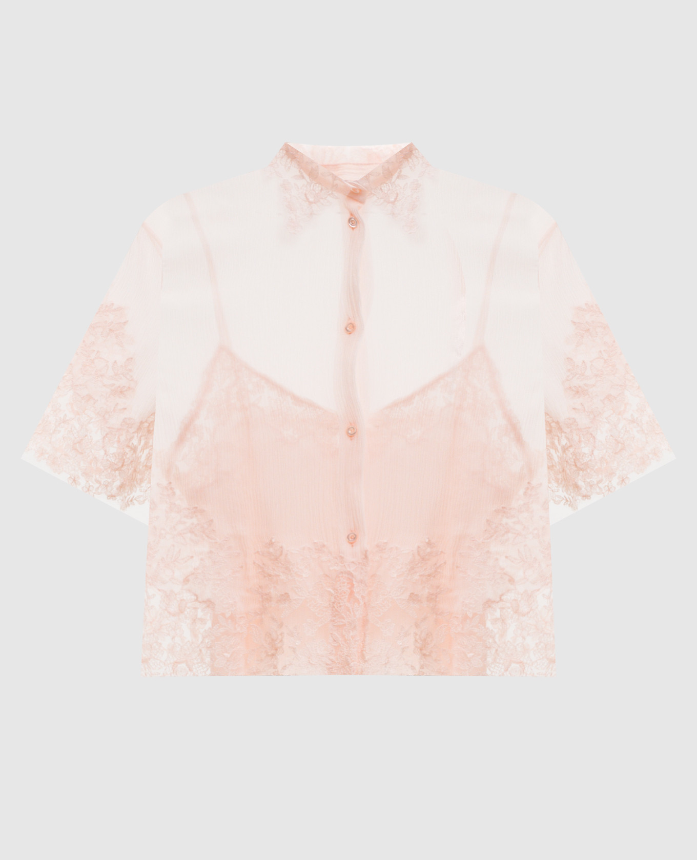 Pink silk blouse with lace