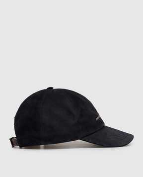 Brunello Cucinelli Blue suede cap with logo embroidery MPCLF9850