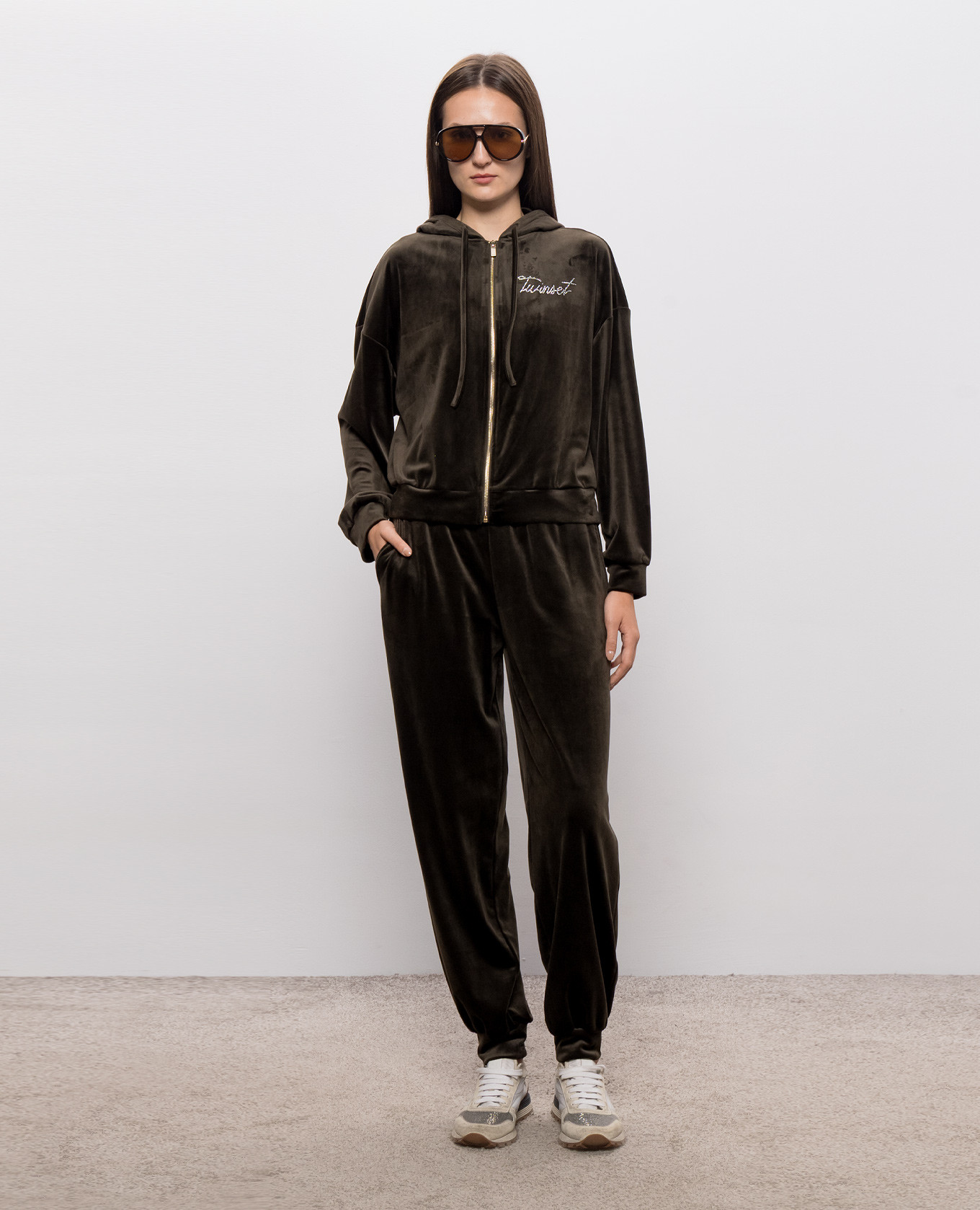Khaki velour tracksuit Twinset 2
