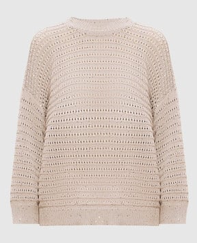 Peserico Beige openwork jumper with sequins S99121F0509110