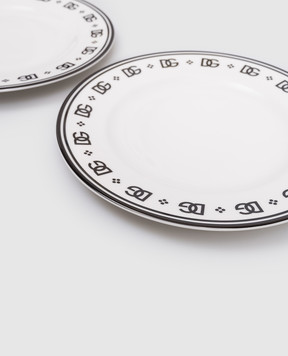 Dolce&Gabbana Set of white porcelain dessert plates with DG logo monogram TC0S03TCALH