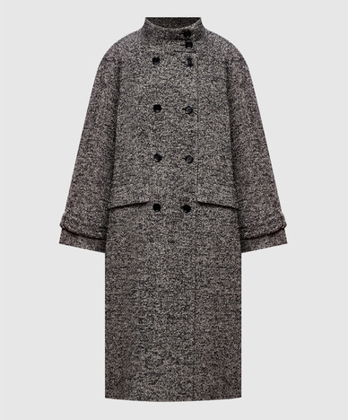Gray double-breasted coat with wool and silk