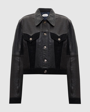 Versace Black leather jacket with logo patch 10246171A17766