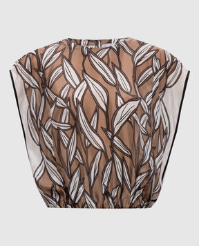 Brunello Cucinelli Brown printed silk top MPG51HW400