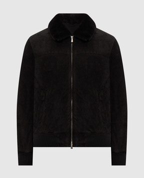 Enrico Mandelli Black suede jacket with mink fur 4T106A7405