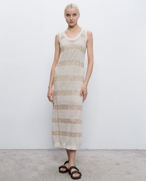 Brunello Cucinelli Beige striped dress with sequins M58772A90