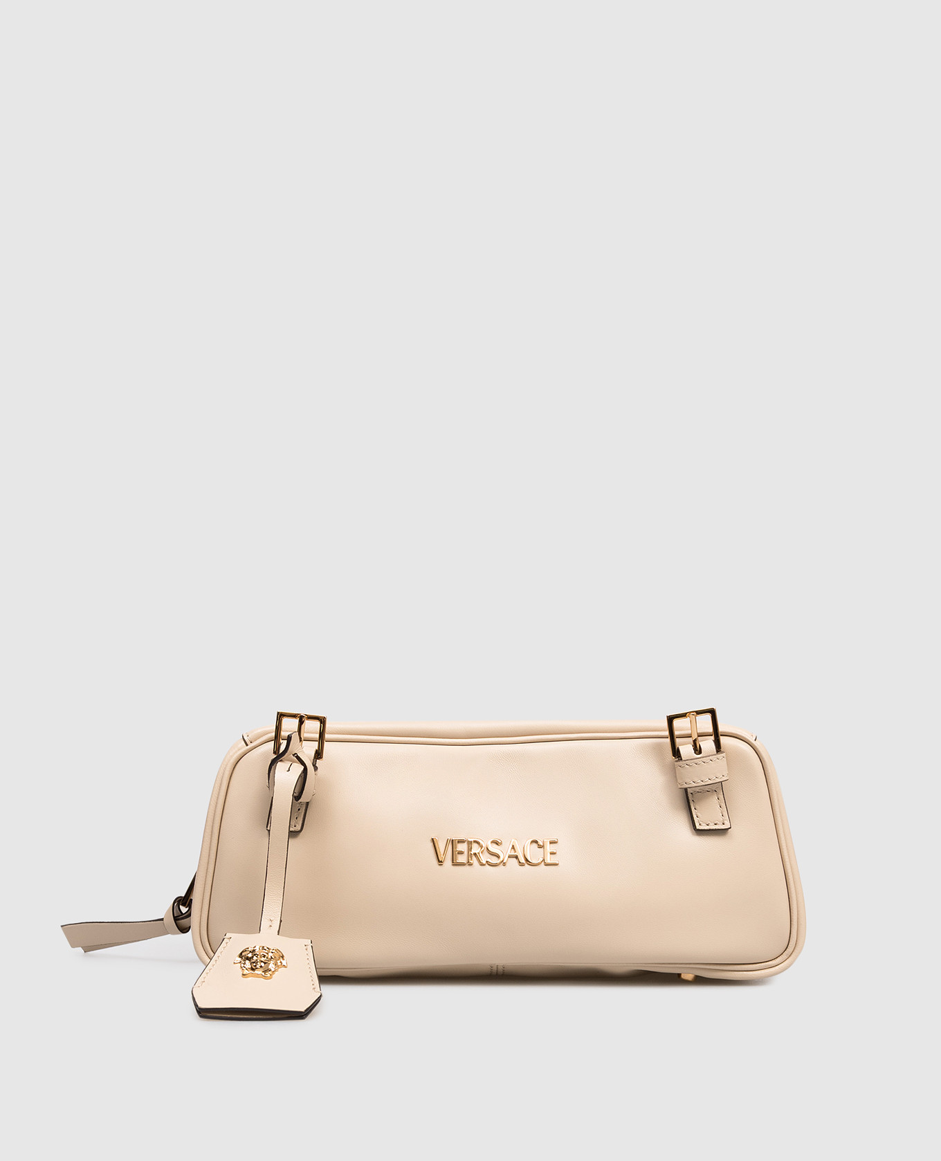 

Beige leather baguette bag Tag Bowling Versace