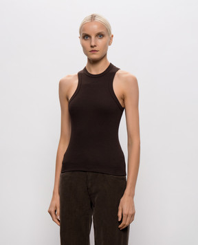Dondup Brown ribbed T-shirt DS071JS0314DNC4
