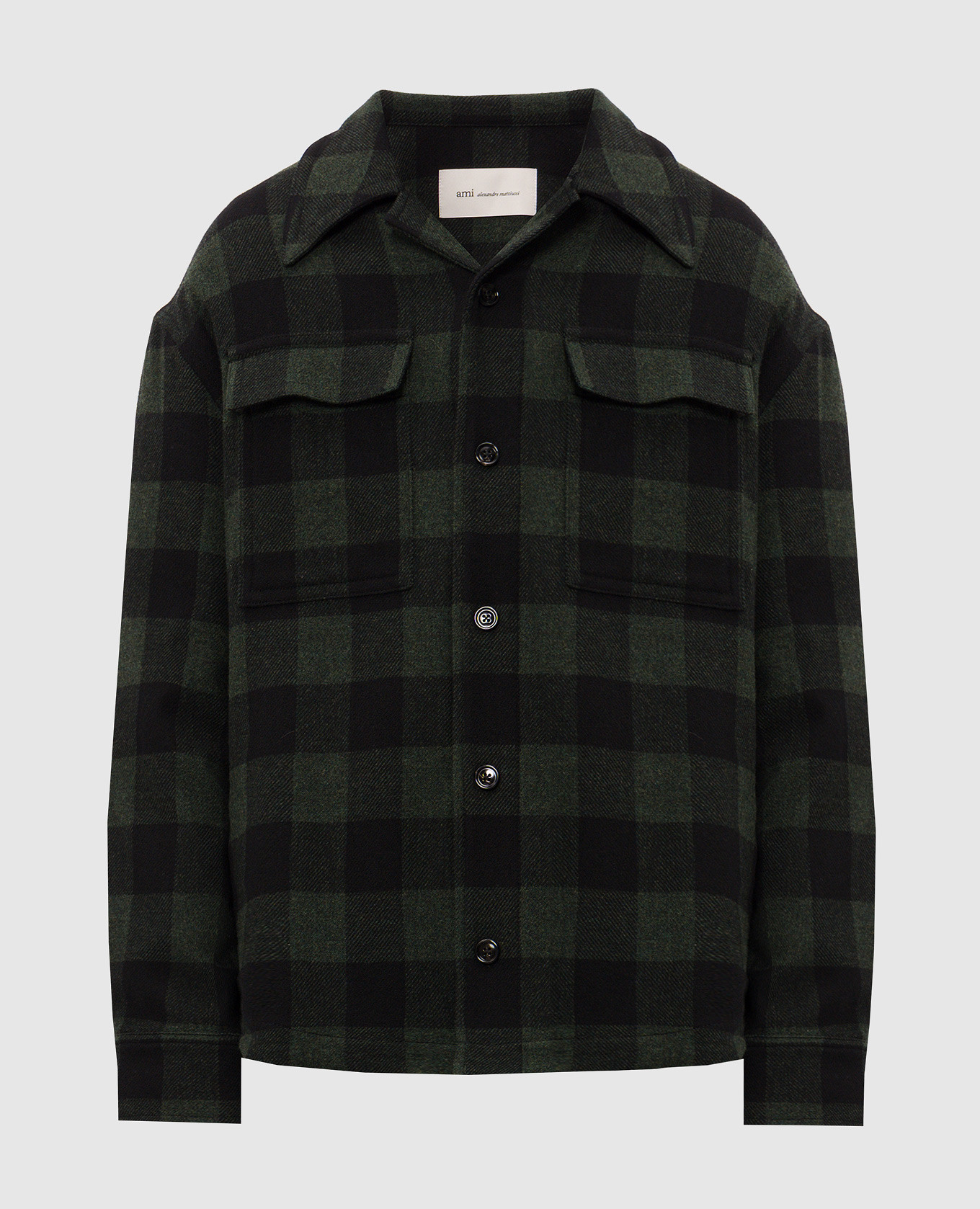 Green wool check shirt