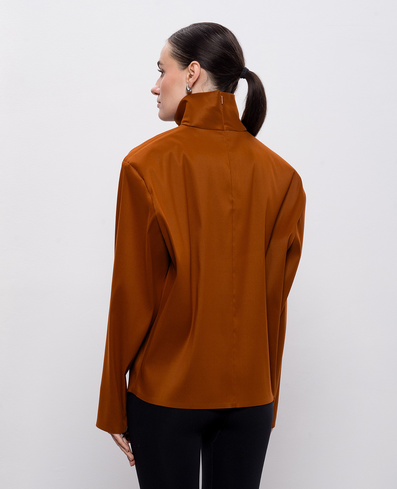 Brown silk turtleneck with accent shoulders Saint Laurent 3