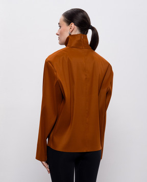 Saint Laurent Brown silk turtleneck with accent shoulders 845857Y5J95