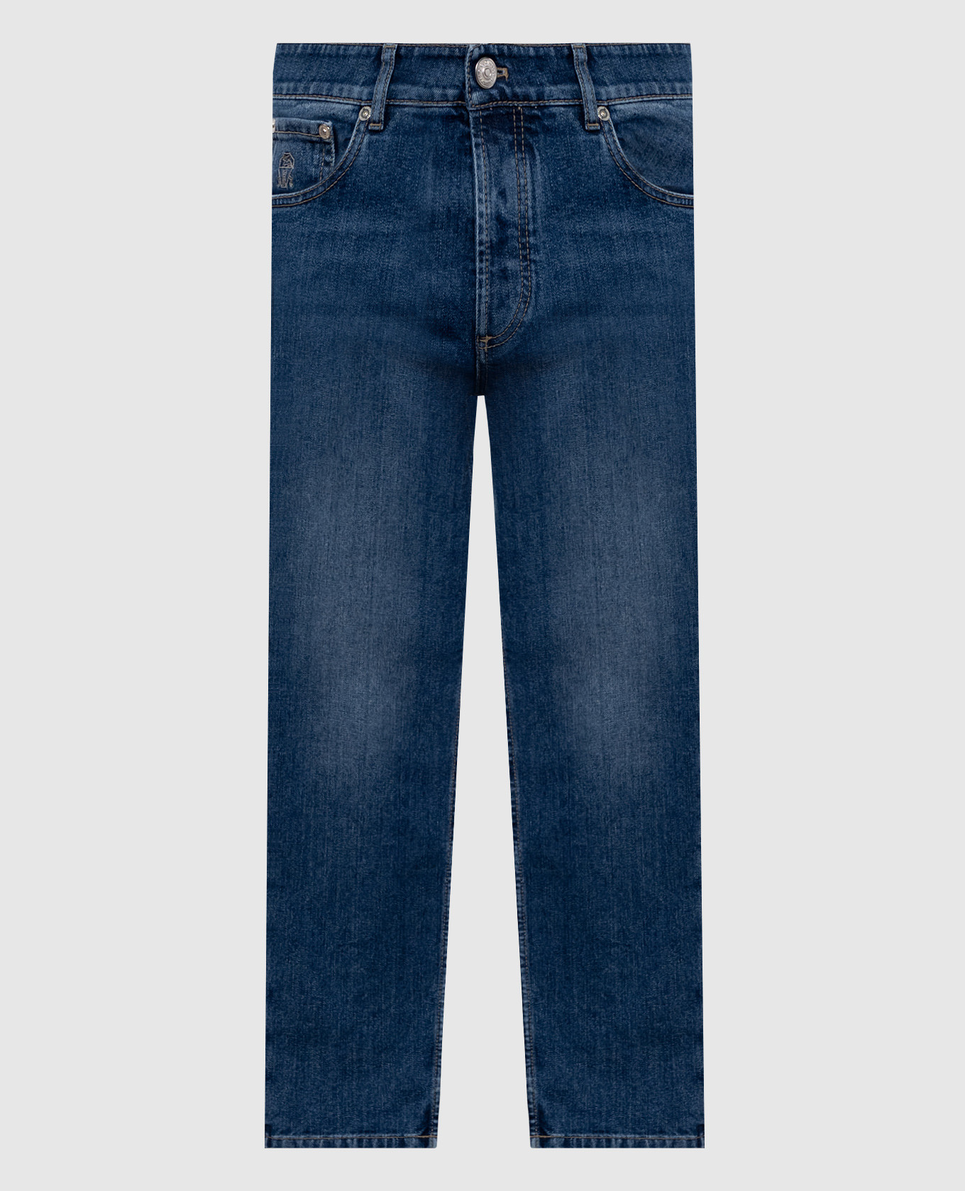 Blue jeans with embroidered emblem