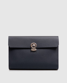 Stefano Ricci Blue leather messenger bag with textured emblem ND261GTPMR