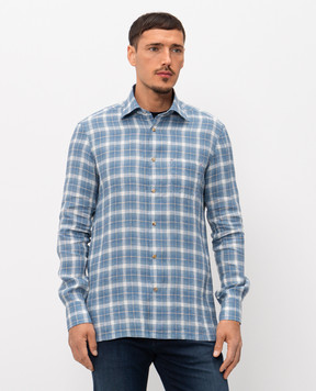 Kiton Blue checked linen shirt UMCNERHH09617
