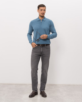 Stefano Ricci Blue cashmere and silk polo shirt K808114P30F26379