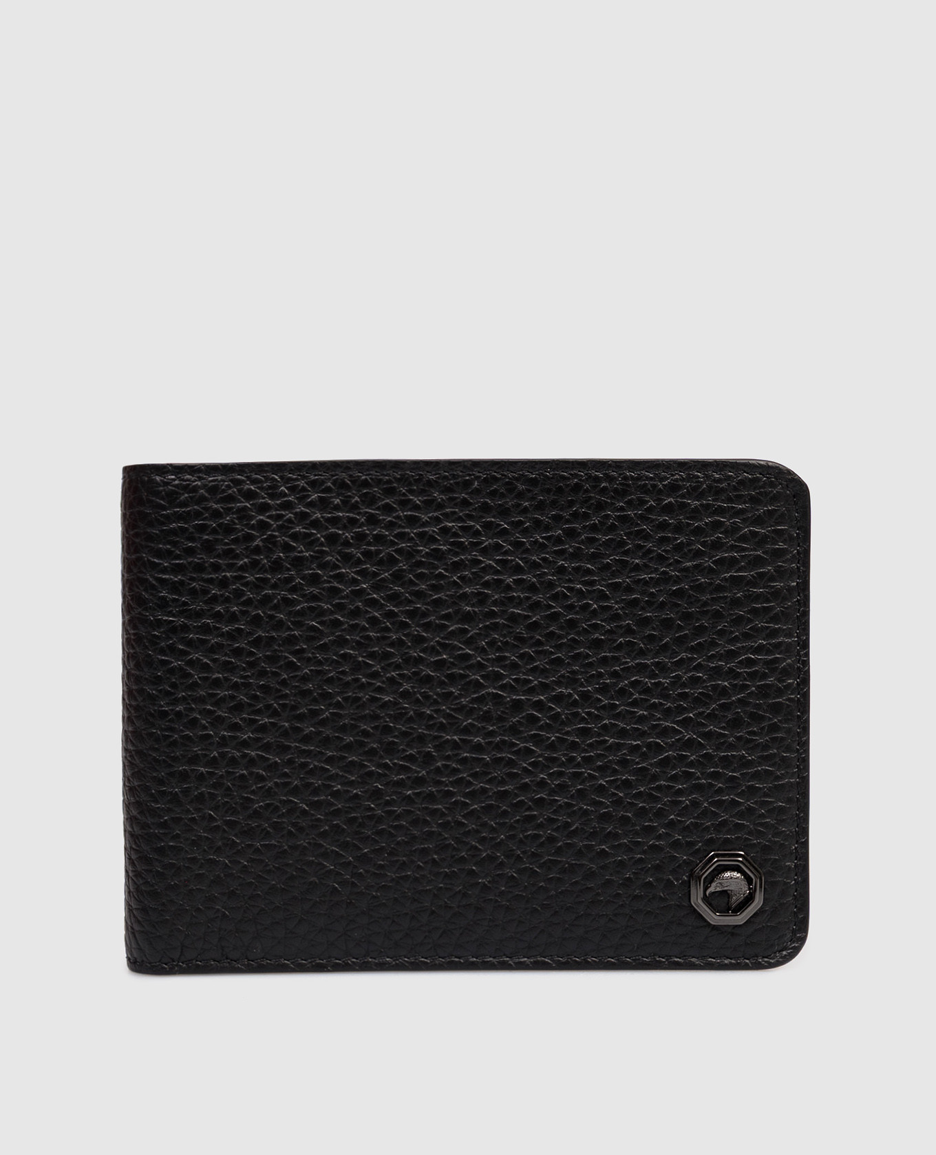 Black leather wallet with emblem