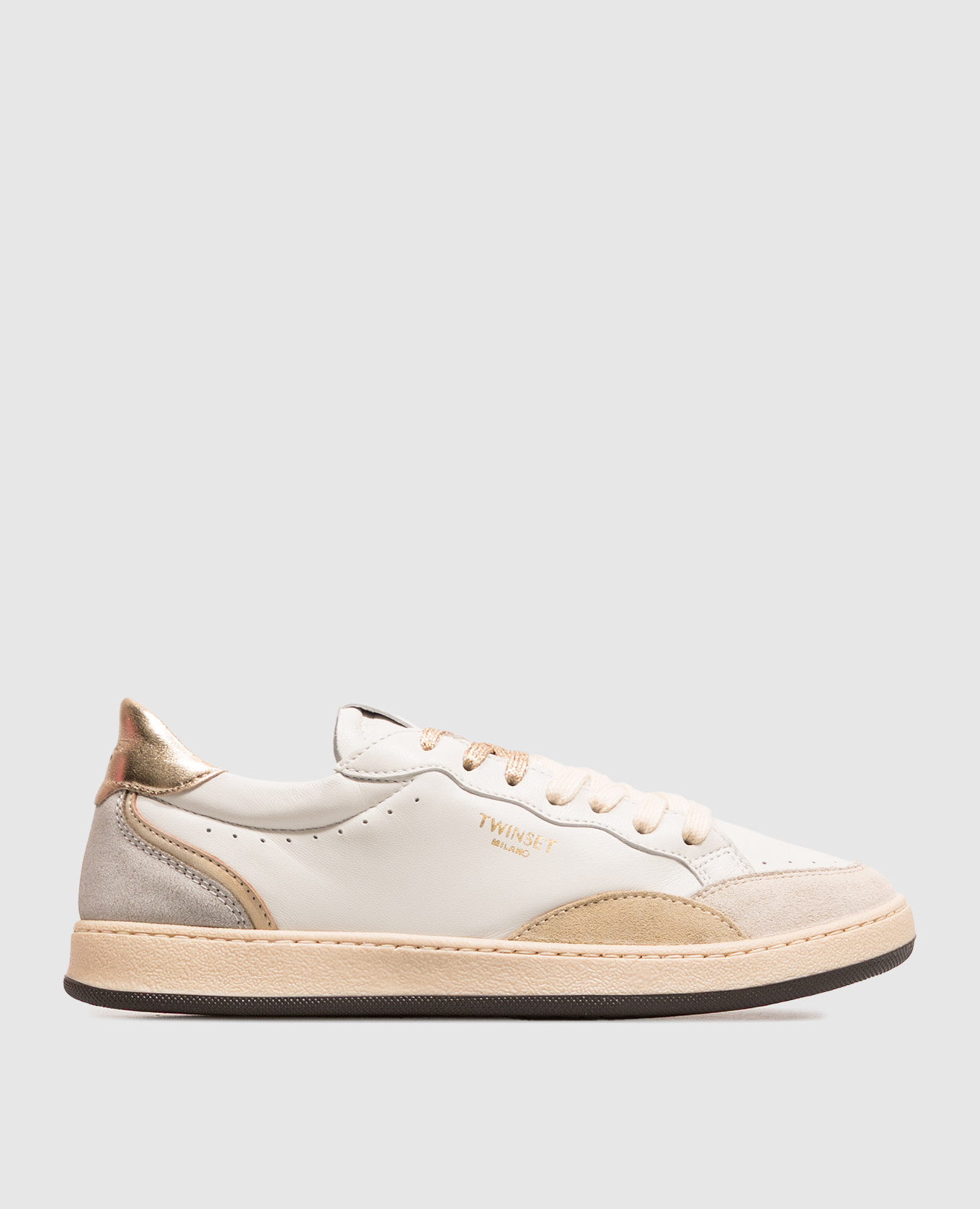 White leather sneakers with logo print