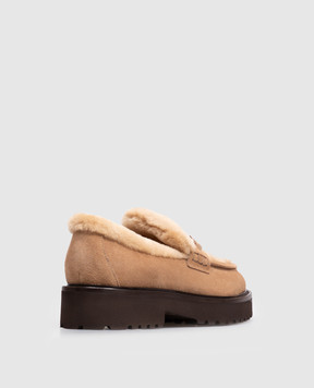 Doucal's Beige suede loafers with fur trim DD8660PHILPM730