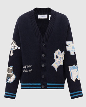 Off-White Blue wool cardigan with branded patches 44MHB019F26K002