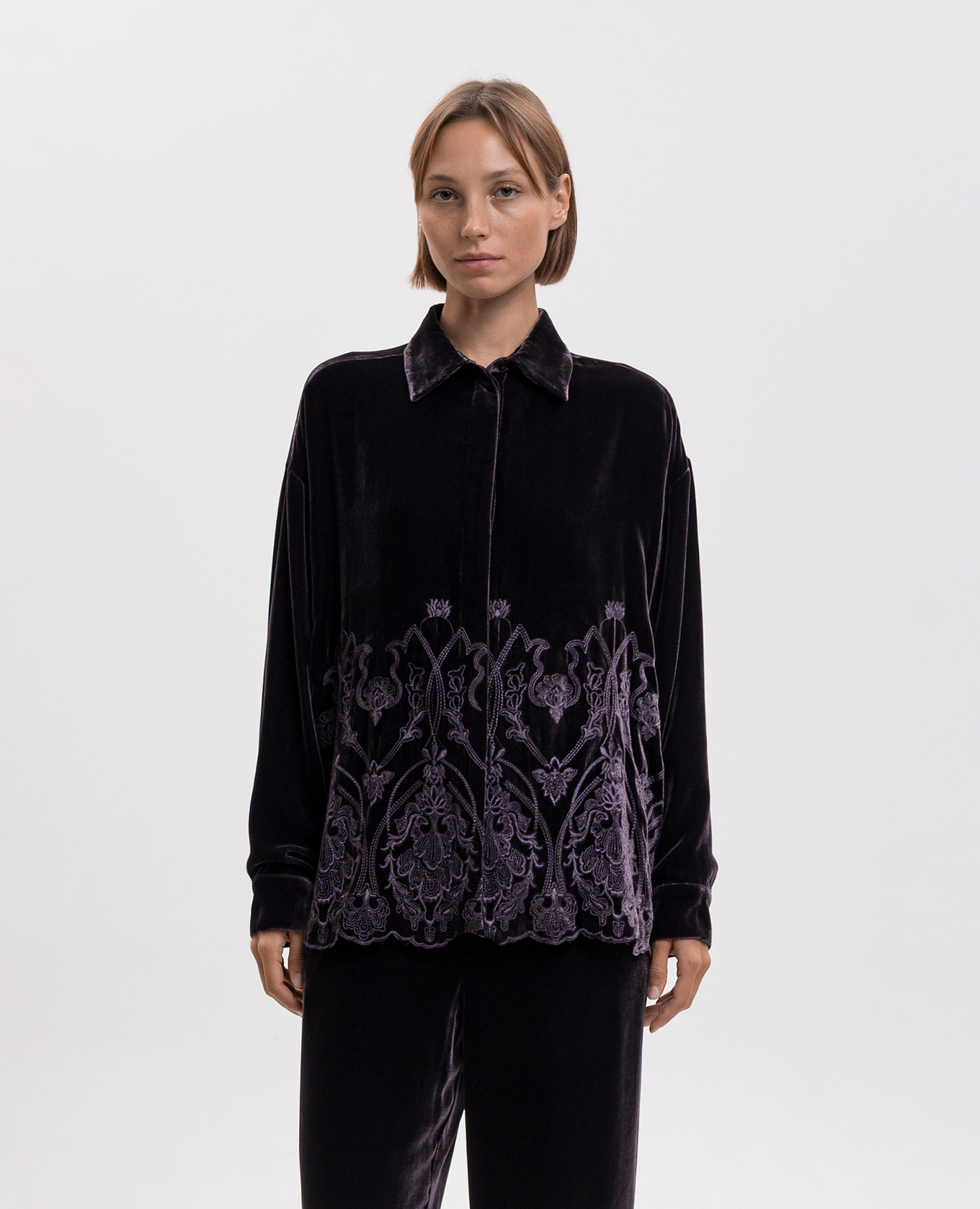 Frey Purple Velvet Shirt with Silk Momoni 3