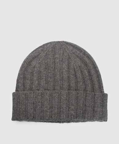 Grey ribbed cashmere hat