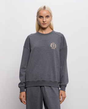 Brunello Cucinelli Grey melange sweatshirt with embroidered emblem MN05NB2X00