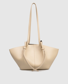 YUZEFI MOCHI beige leather tote bag with logo MOCHI