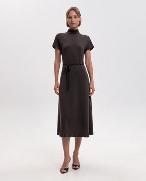 Peserico Brown midi dress with wool S02283J00AA1120