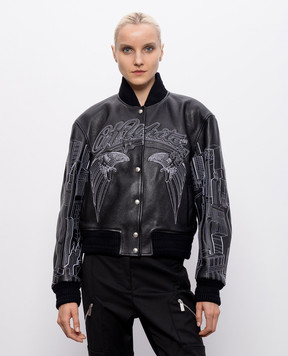 Off-White Black leather Eagle Skyline bomber jacket 29G00229T