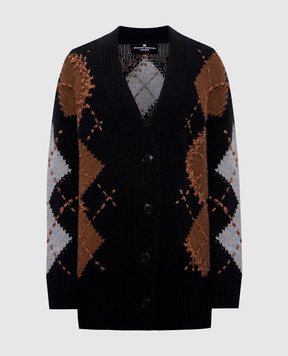 Ermanno Scervino Black cashmere cardigan with a pattern D475N321RKYM