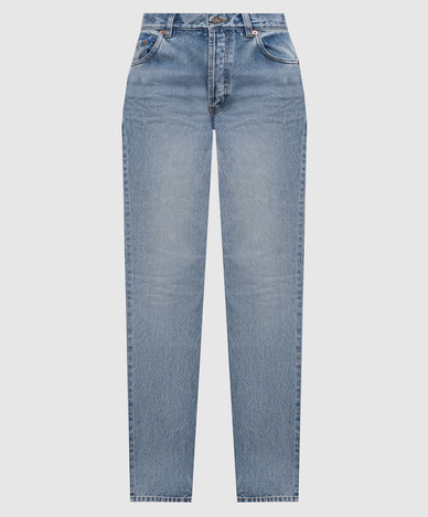 Blue jeans with logo patch