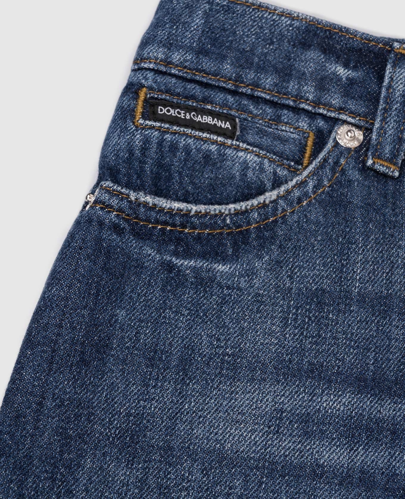 Children's blue jeans with a frayed effect and holes Dolce&Gabbana 3
