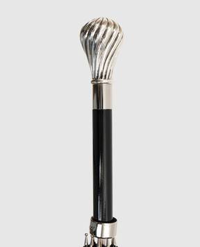 Pasotti Black Umbrella Cane Silver Knob Handle Striped OMITUO478RASO10844