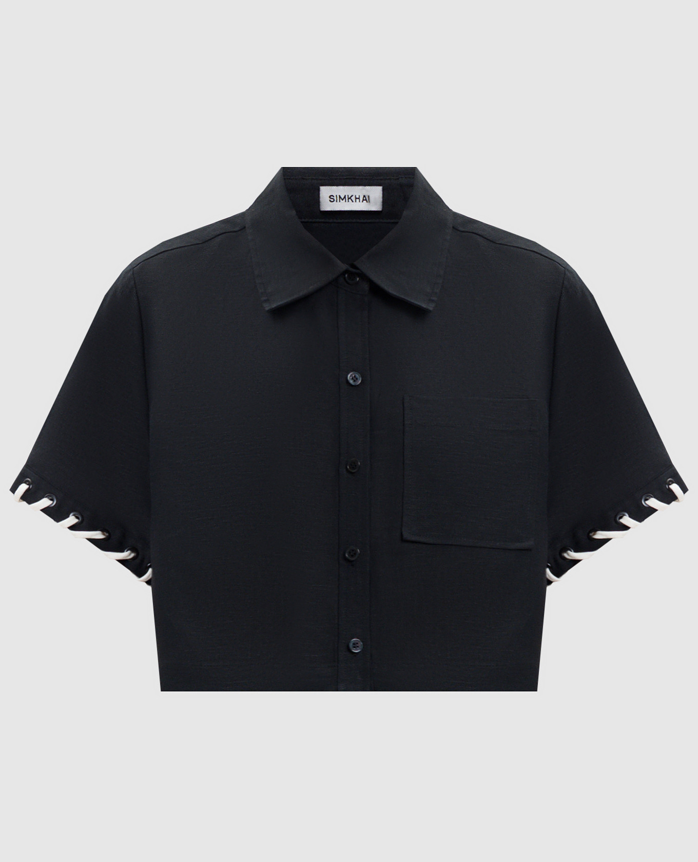 Black cropped linen shirt