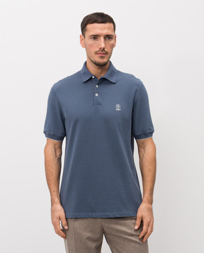 Brunello Cucinelli Blue polo shirt with emblem ME8548788