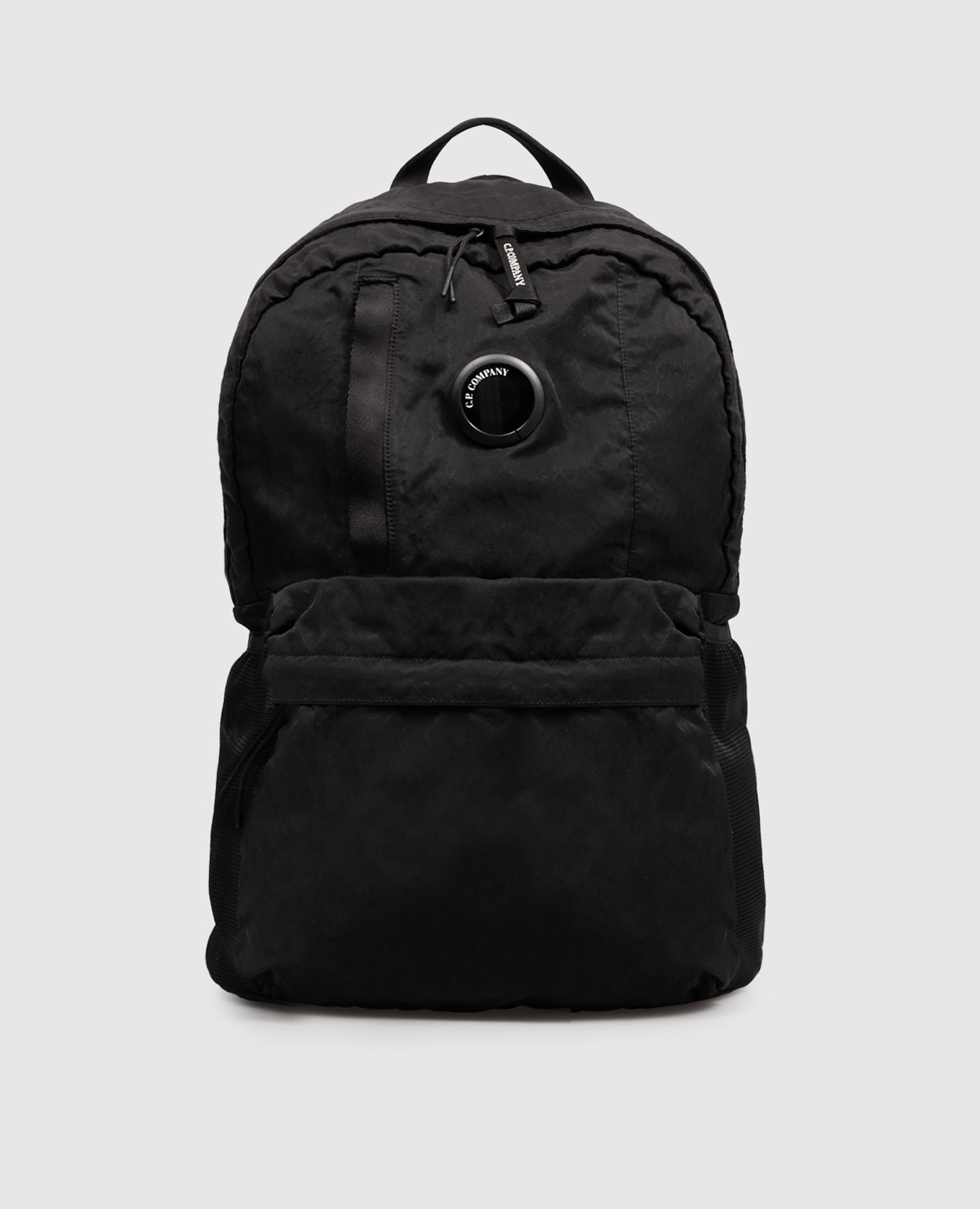 Black backpack with logo patch