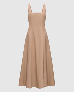 Twinset Beige midi dress with linen 261TF2021