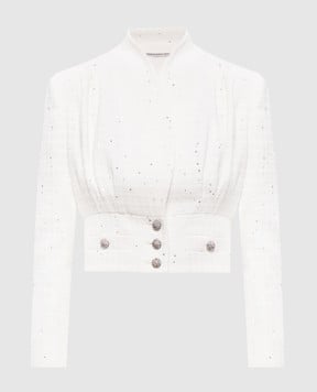 Alessandra Rich White tweed cropped jacket with sequins FABX4326F4702