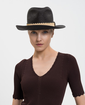 Twinset Black woven hat with logo 261TA4060