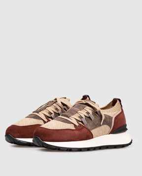 Doucal's Brown combination sneakers with crystals DD8730WHITPX803