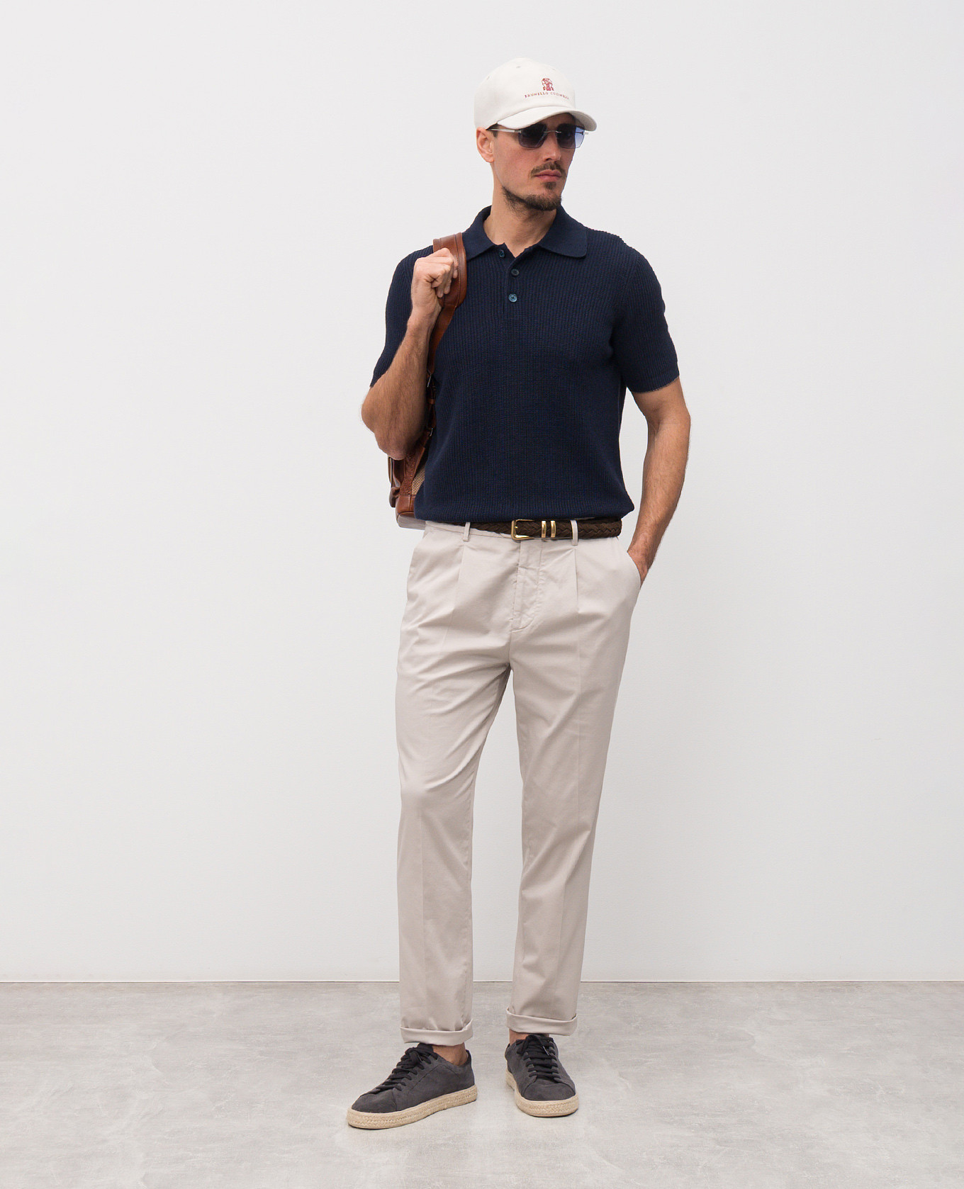 

Blue polo with linen Brunello Cucinelli