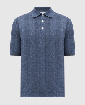 Brunello Cucinelli Blue polo with linen M2L707815