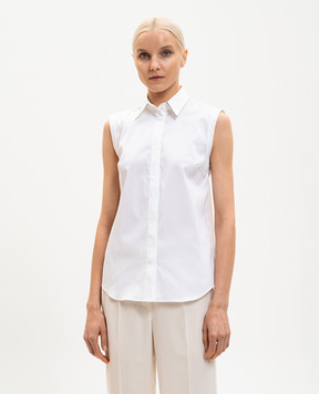 Brunello Cucinelli White sleeveless shirt with collar trim MP091MA616