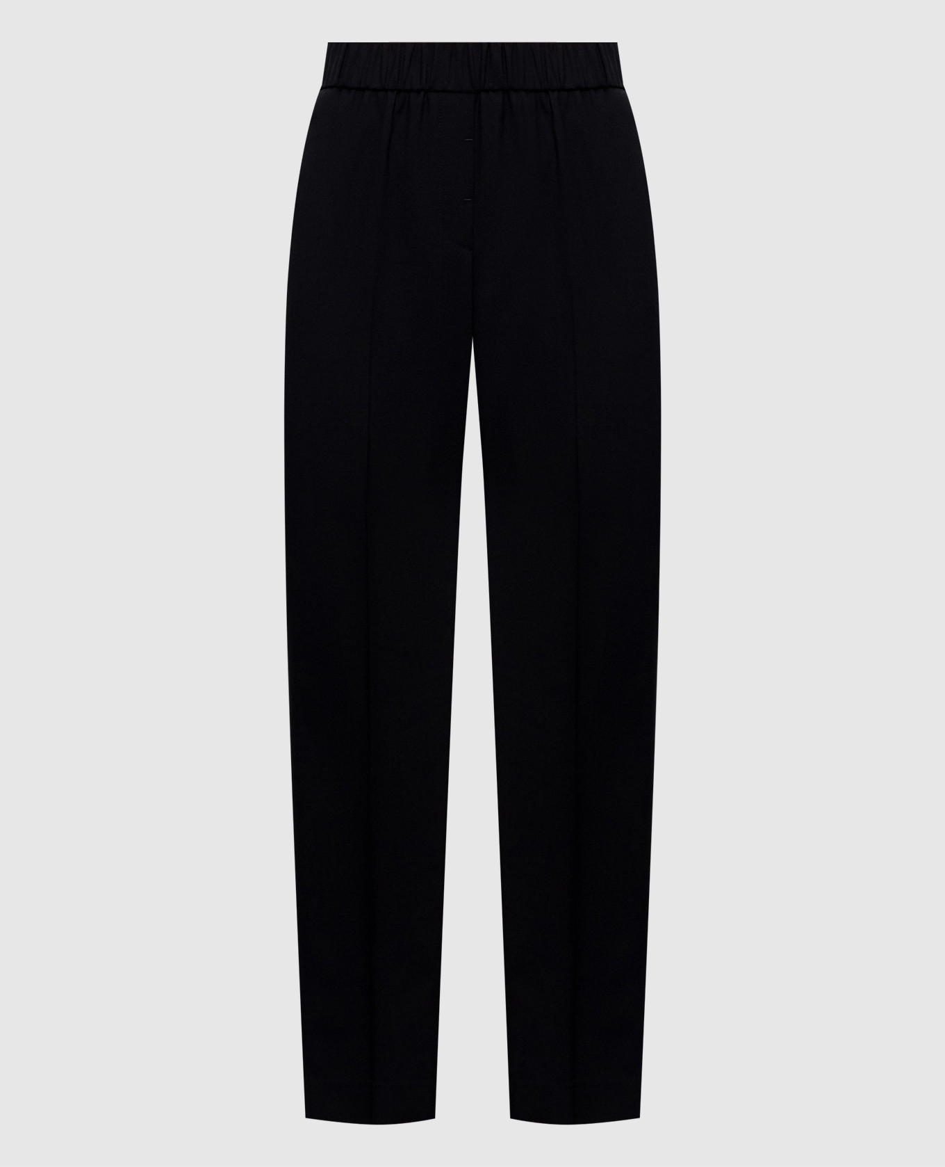 Black wool pants with a monil chain