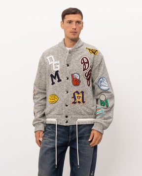 Dolce&Gabbana Gray bomber jacket with appliqués G9CIUZFUGVC