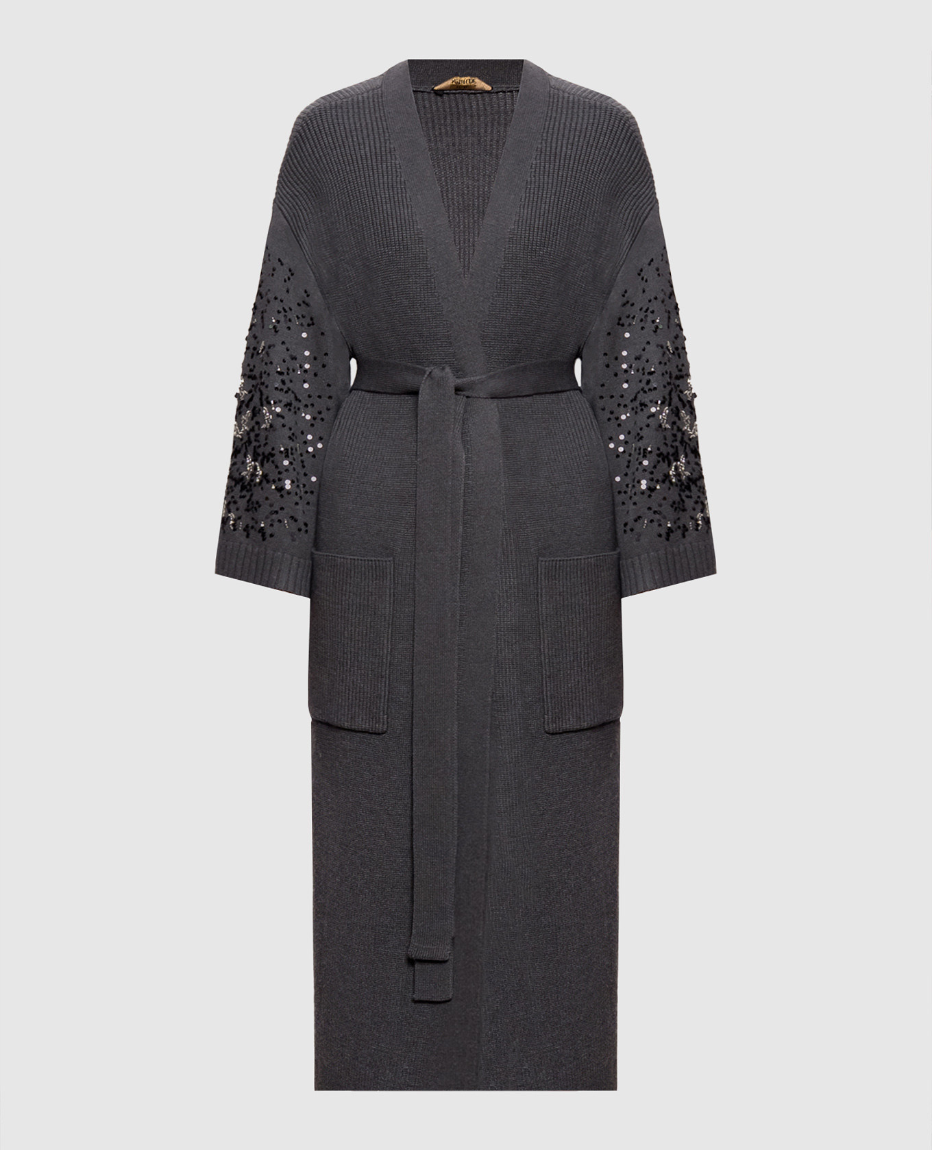 Grey elongated cardigan with a smell of wool Twinset